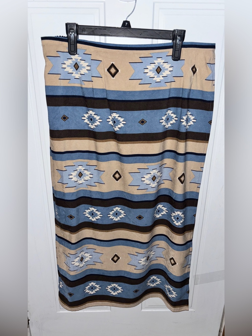 Southwestern Pattern Maxi Skirt in Blue and Tan